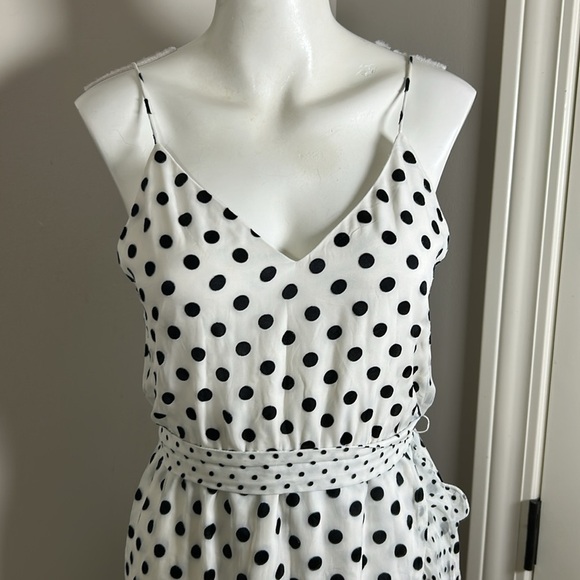 Alice and Olivia Mable Midlength Ruffle Mock Wrap Dress Polka Dot Black White 6 - Picture 3 of 15